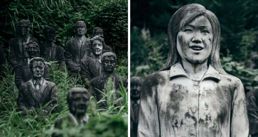 this abandoned park in japan is filled with 800 creepy statues