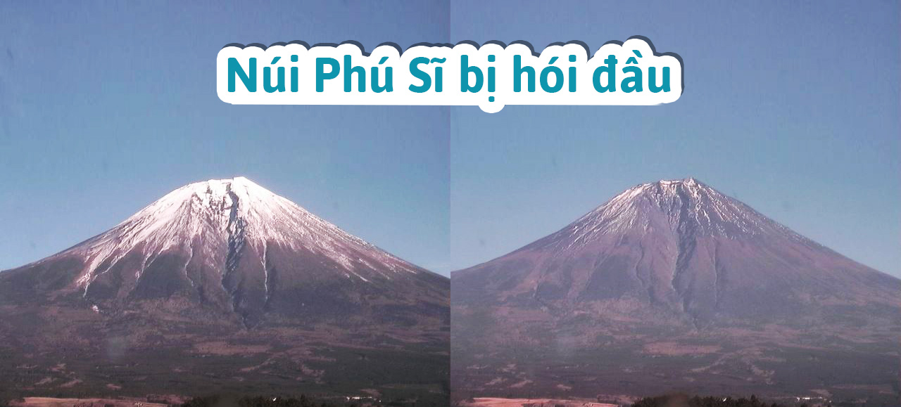 Núi Phú Sĩ tan tuyết, dân mạng cảm thán: 'Bị hói đầu rồi!'