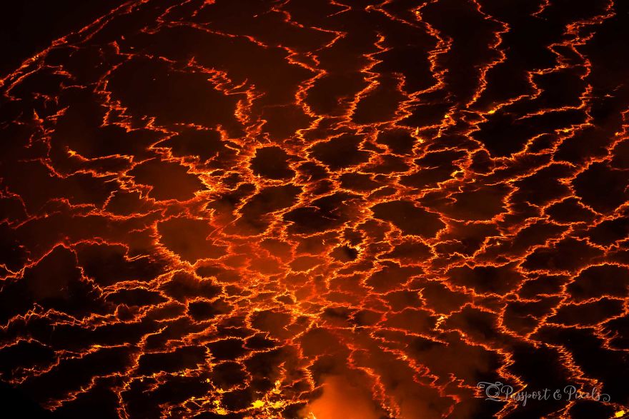 the lava cools and cracks as it reaches the surface