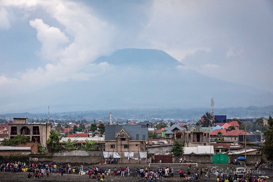 the volcano looms over the nearby city of goma
