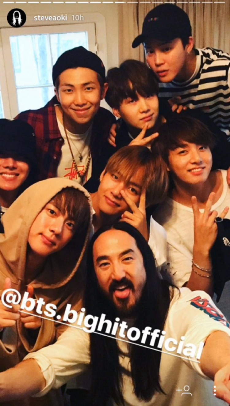 bts and steve aoki s story posted on instagram
