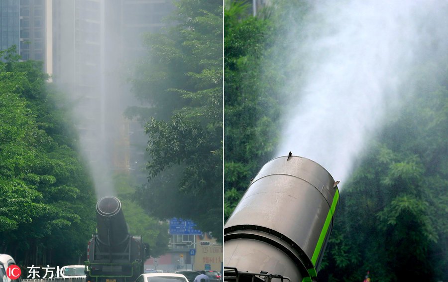 Cách giải nhiệt mùa hè của người Trung Quốc: Chính quyền Thâm Quyến dùng 'đại pháo phun sương' để giảm nhiệt cho thành phố