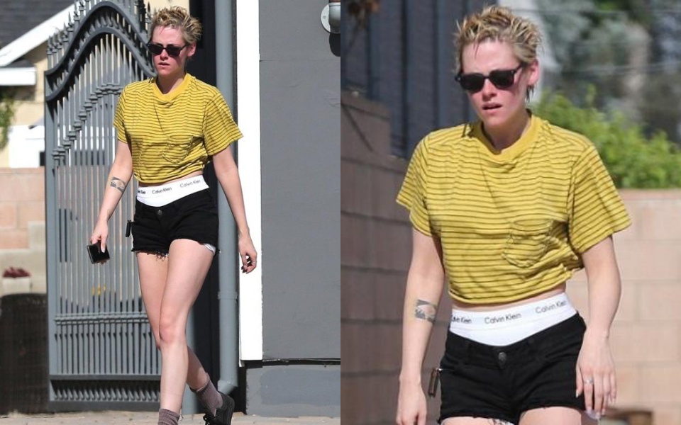 Kristen Stewart khoe cả 'quần chíp' Calvin Klein khi ra đường vì trời quá nóng