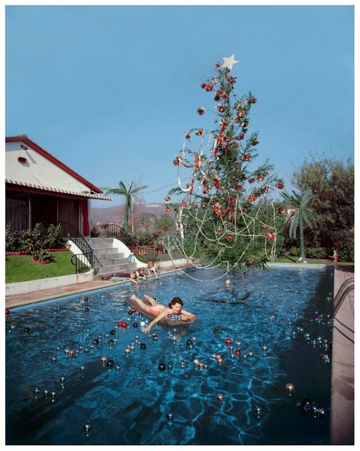 this is what a christmas tree in a swimming pool looked like in 1957