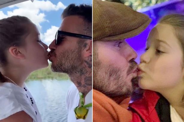 David Beckham lại bị chỉ trích vì hôn môi con gái Harper