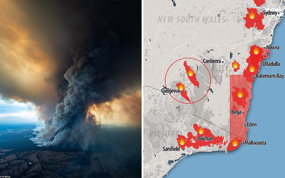 Cháy rừng ở hai bang nước Úc có thể 'giao nhau' và gây ra bão lửa khủng khiếp vào cuối tuần