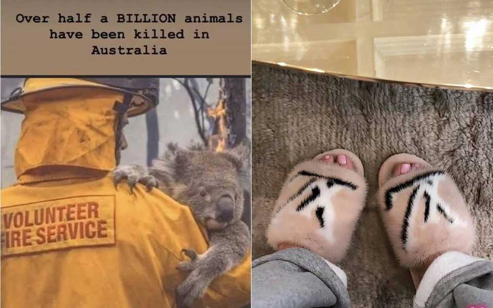 Kylie Jenner khoe dép lông chồn sau khi đăng ảnh xót thương động vật trong vụ cháy rừng Australia