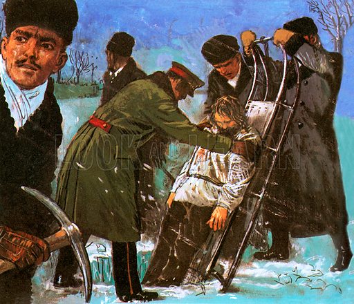 b002556 rasputins body being lowered through a hole cut in the ice