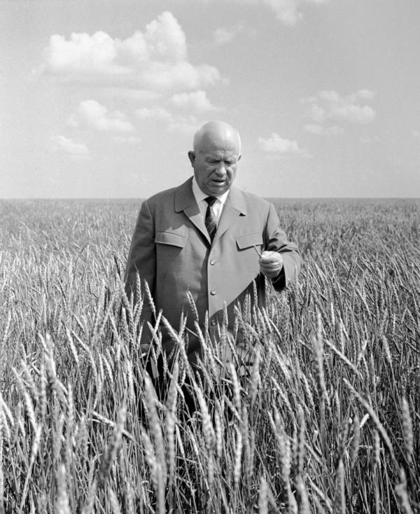 kazakhstan nikita khrushchev in a virgin soil field 1964 bw