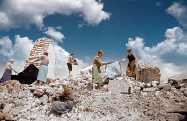 soviet women clearing away the debris in bomb ravaged cities