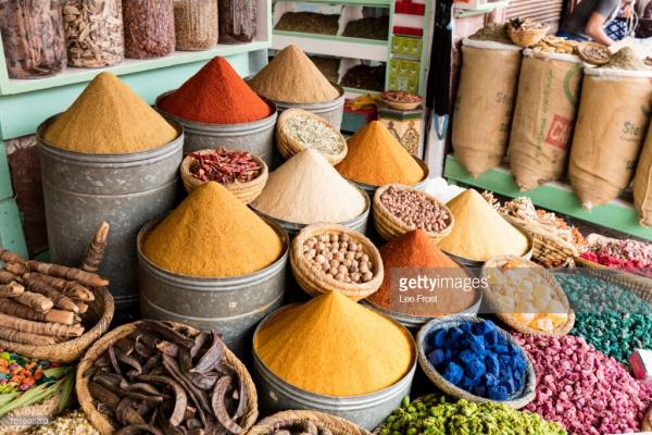 spices and pot pourri in spice market rahba kedima square in the souks of marrakech morocco north africa africa