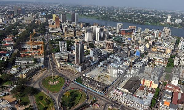 view taken from a helicopter shows the plateau neighborhood business district in central abidjan ivory coast