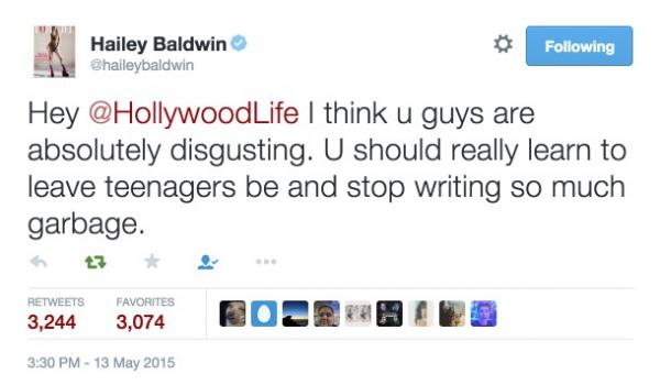 haileybaldwin tweets hollywoodlife