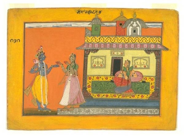 radha and krishna in rasamanjari by bhanudatta basohli c1670