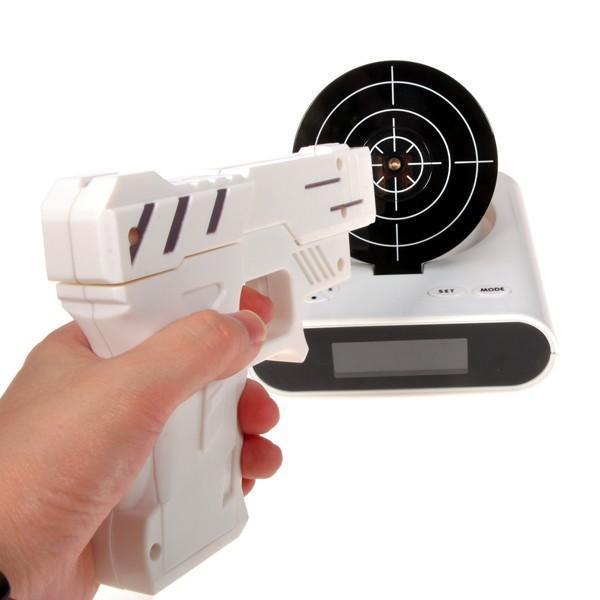 novelty alarm clock target laser shooting gun lcd screen target alarm clock cool gadget toy with led backlight