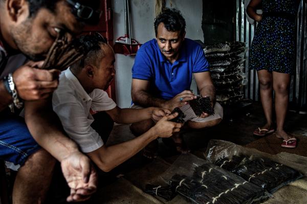 traders inspecting cured vanilla from the 2017 harvest