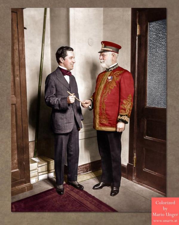 chaplin and sousa not exactly fitting the post but sousa is wearing a uniform at least