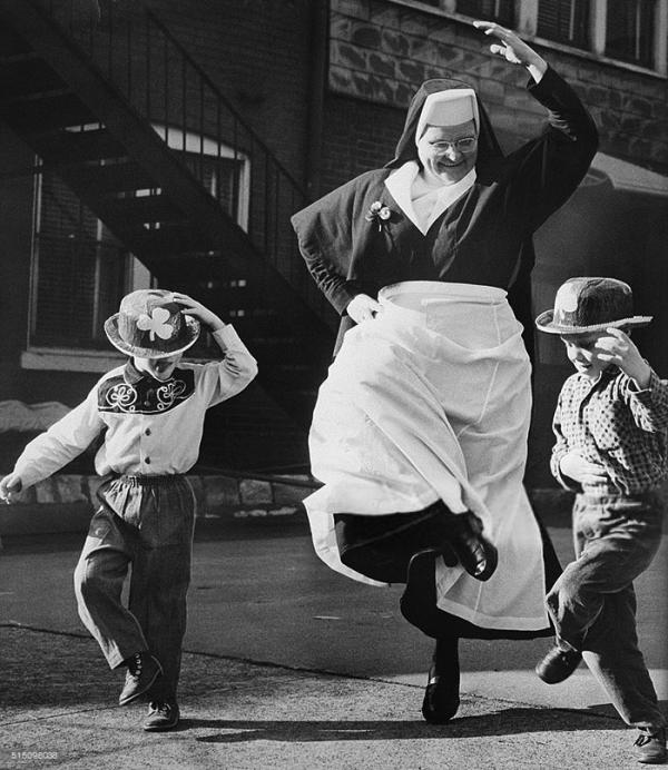 nun dancing with children 1964
