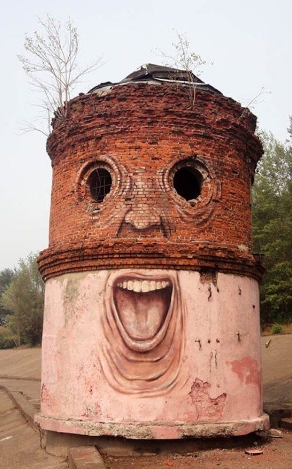 russian artist turns old buildings into the creepy watchers of your nightmares x photos 1